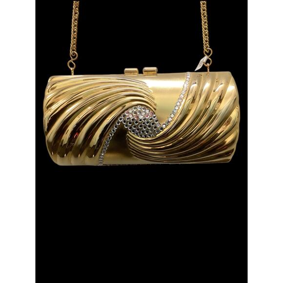 Great Women’s Evening Metal Cylinder Shoulder Bag Gold Tone With Gold Chain - Picture 1 of 10